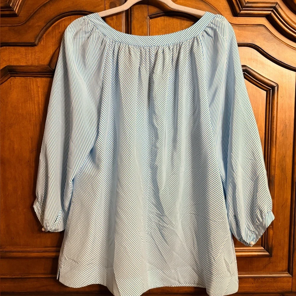 Lilly Pulitzer Teal and White Striped Silk Moxy Blouse Size XL
